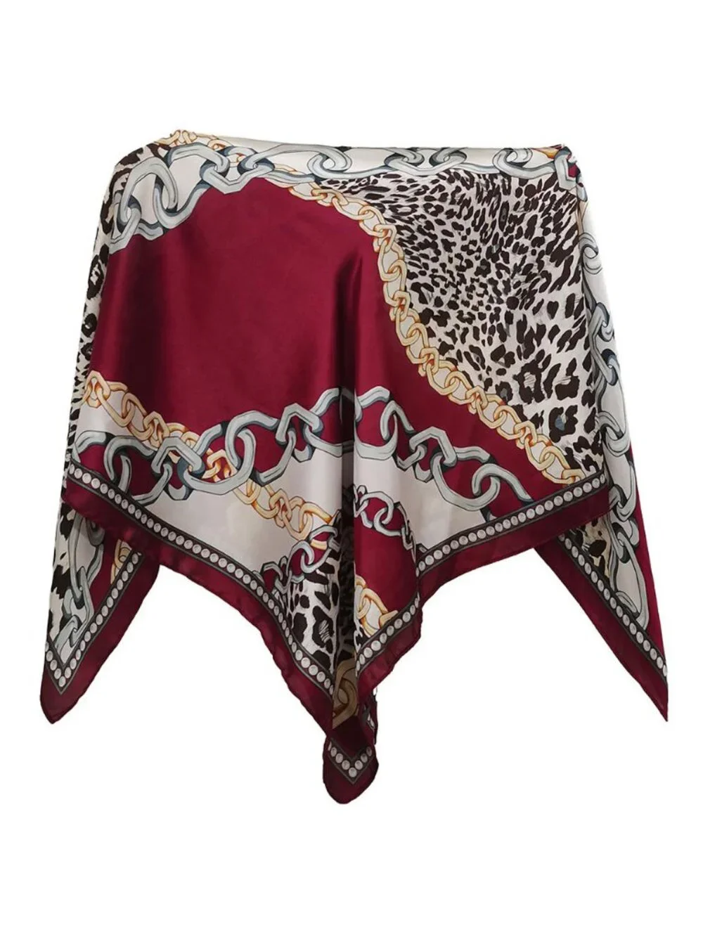 Tigerstars Burgundy Leopard Chain Print Scarf Poncho